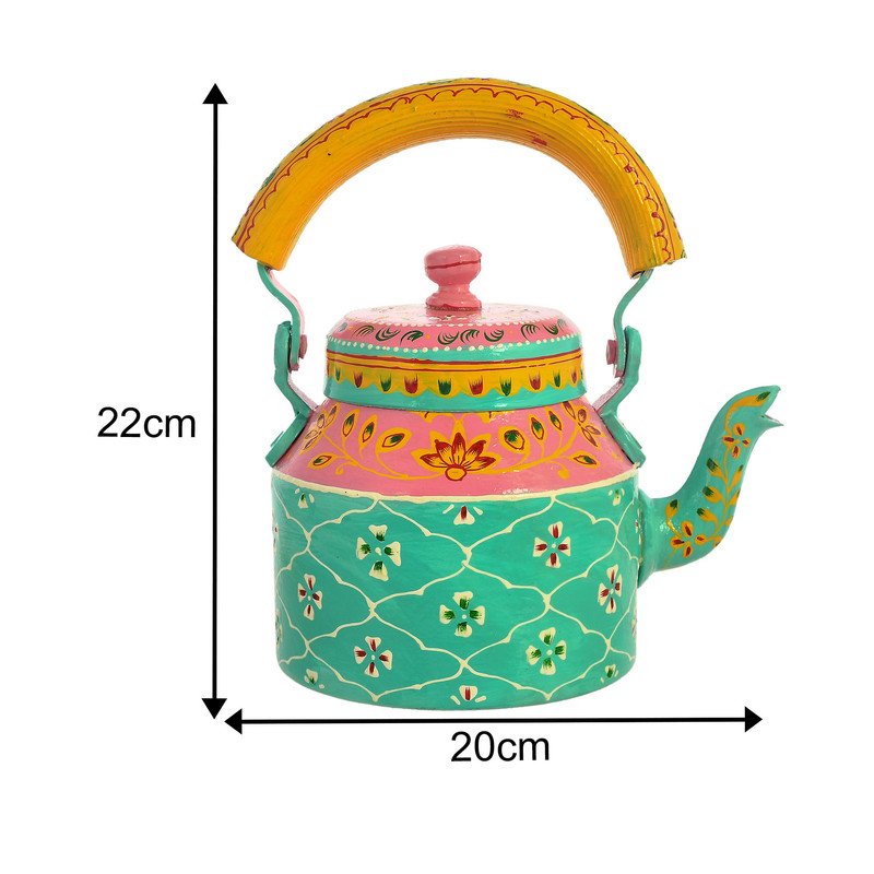 HandPainted Alluminium Tea Kettle with Four Glasses and Wooden Tray For Home Décor , Tea Party , Serving - Image 4