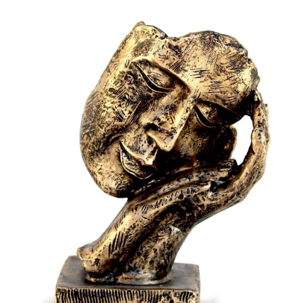 Resin Handcrafted Human Face Design with Hand on Face Decorative Showpiece Figurine, Multicolour